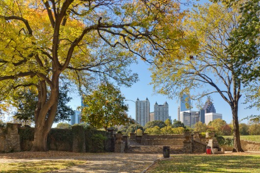 Atlanta stock photography Piedmont Park in Fall with colorful leaves